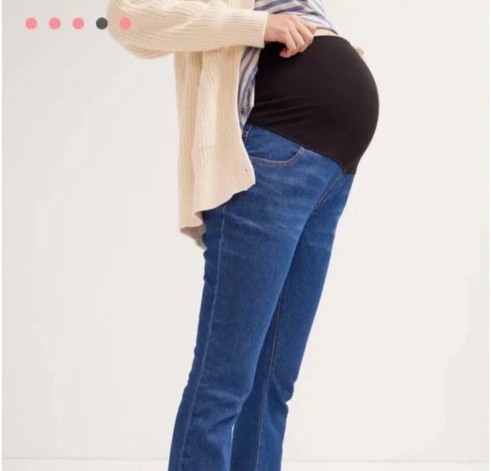 Hatch Over Belly Bump Maternity Crop Flare Blue Jeans Denim, 28 Pregnancy